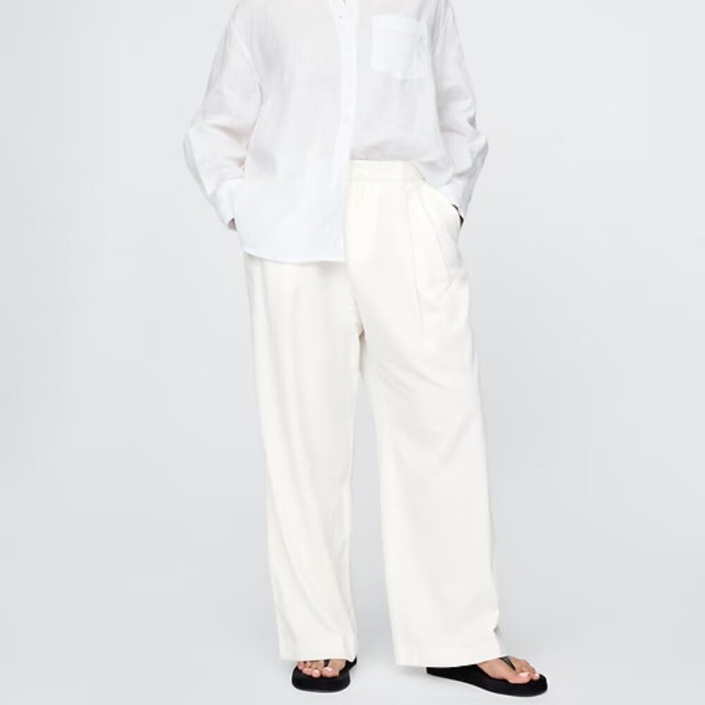 365 High Rise Linen-Blend Trousers | New Off White | Size 4 | NWT | GAP